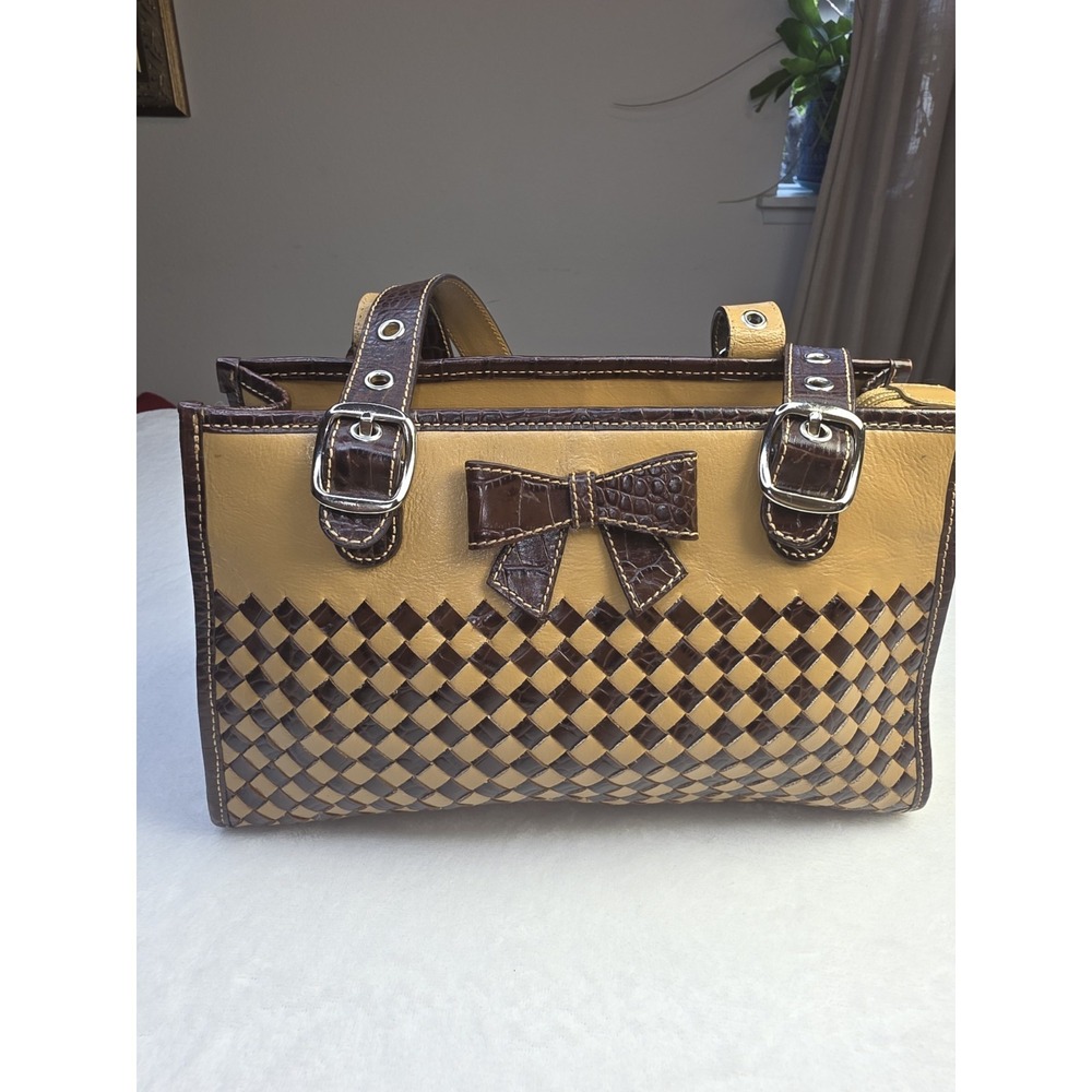 Basketweave Leather Shoulder Bag Vintage Satchel Western Mob Wife Sharif Studio